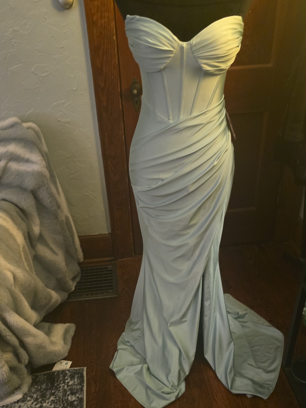 B Darlin Strapless Ruched Mermaid Gown - Seafoam